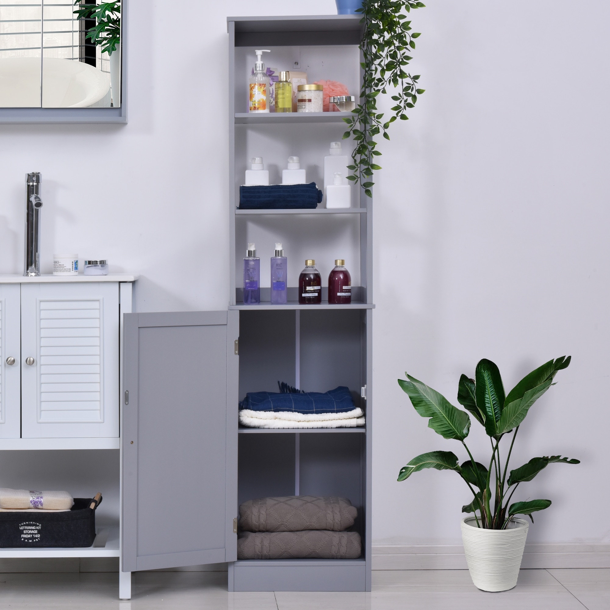 kleankin Bathroom Tall Linen Cabinet Freestanding Storage Organizer