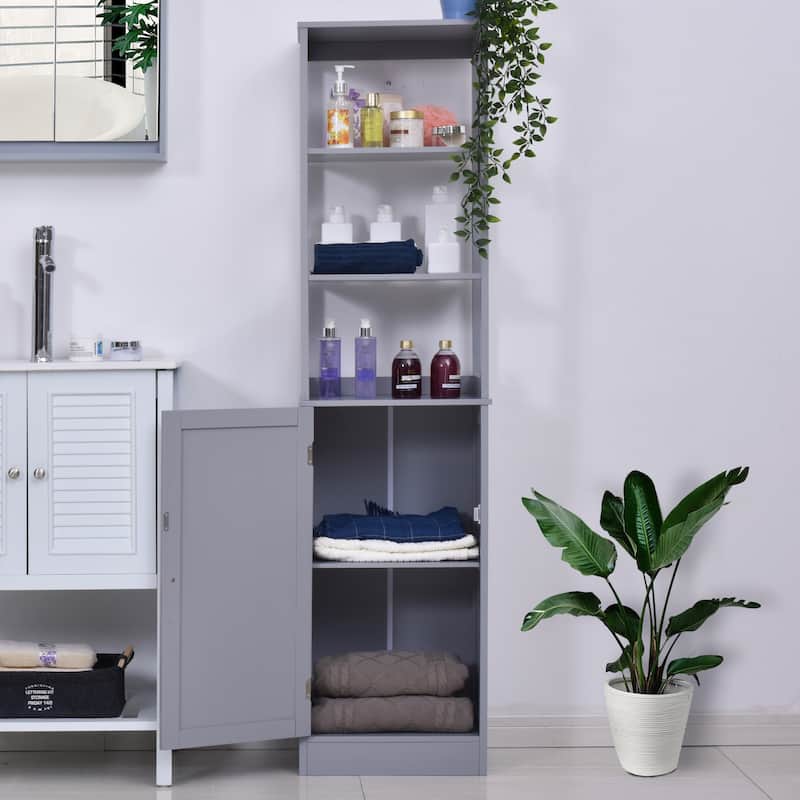kleankin Freestanding Bathroom Tall Storage Cabinet Organizer Tower with Open Shelves & Compact Design