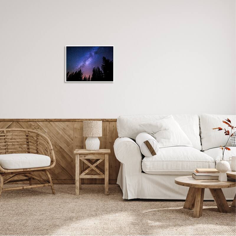 Stupell Deep Blue & Purple Galaxy Sky Stars Woodlands Border Framed Wall Art