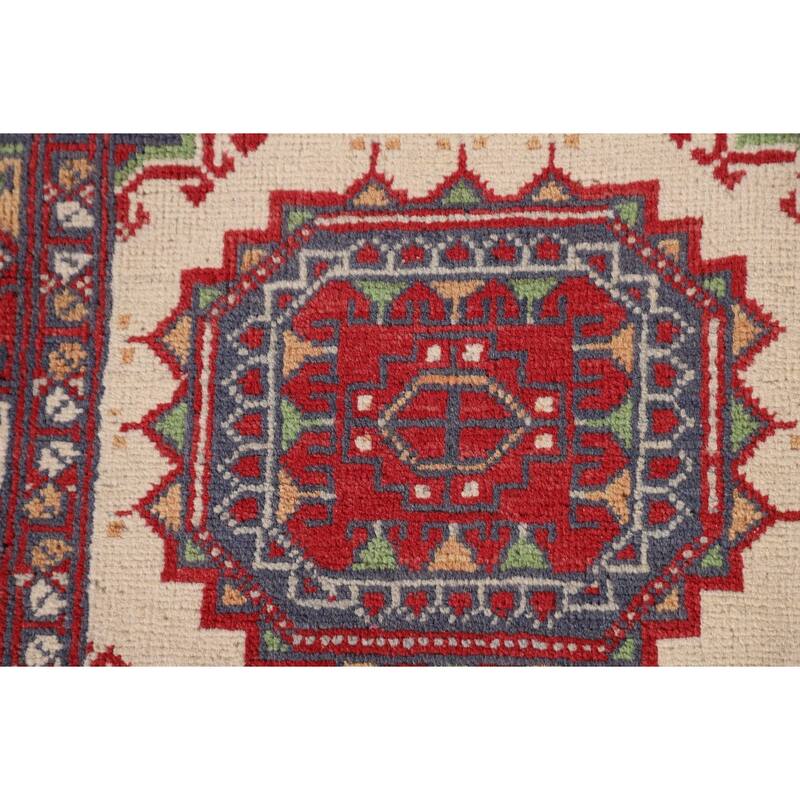 Geometric Kazak Oriental Foyer Rug Handmade Wool Carpet - 3'3"x 4'9"