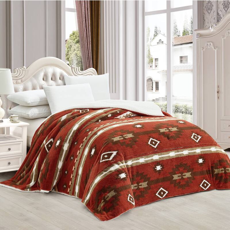 Southwest faux fur comforter - Brick Red
