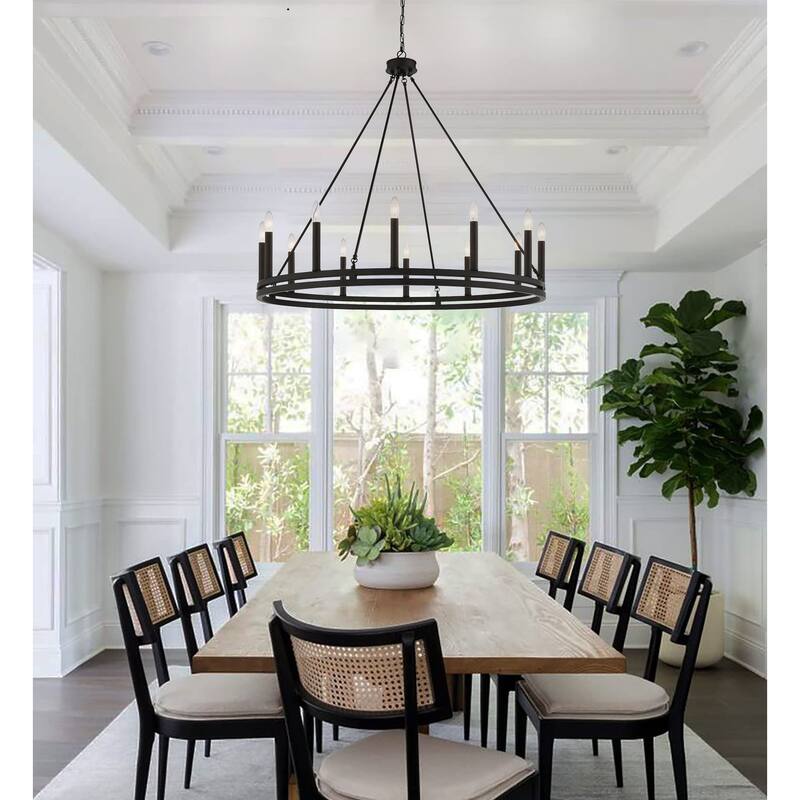 Acroma 12-light 40In Farmhouse Updated Wagon Wheel Chandelier Candle Lighting