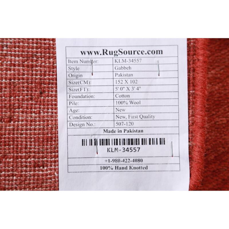 Modern Red Gabbeh Oriental Rug Handmade Wool Carpet - 3'4" x 5'0"