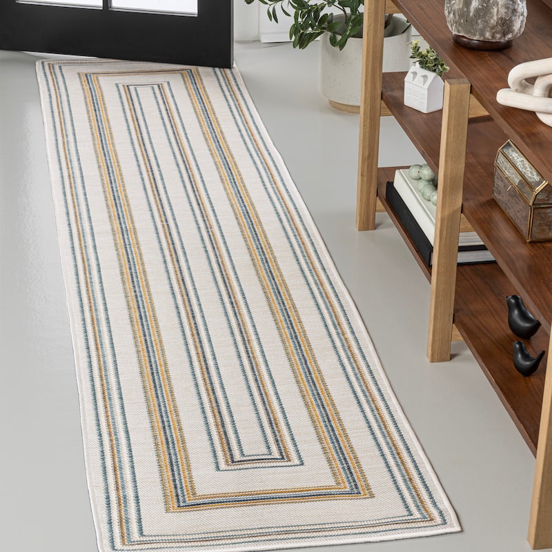 JONATHAN Y Reversible Eryx Classic Nautical Mitre Stripe Machine-Washable Indoor/Outdoor Rug