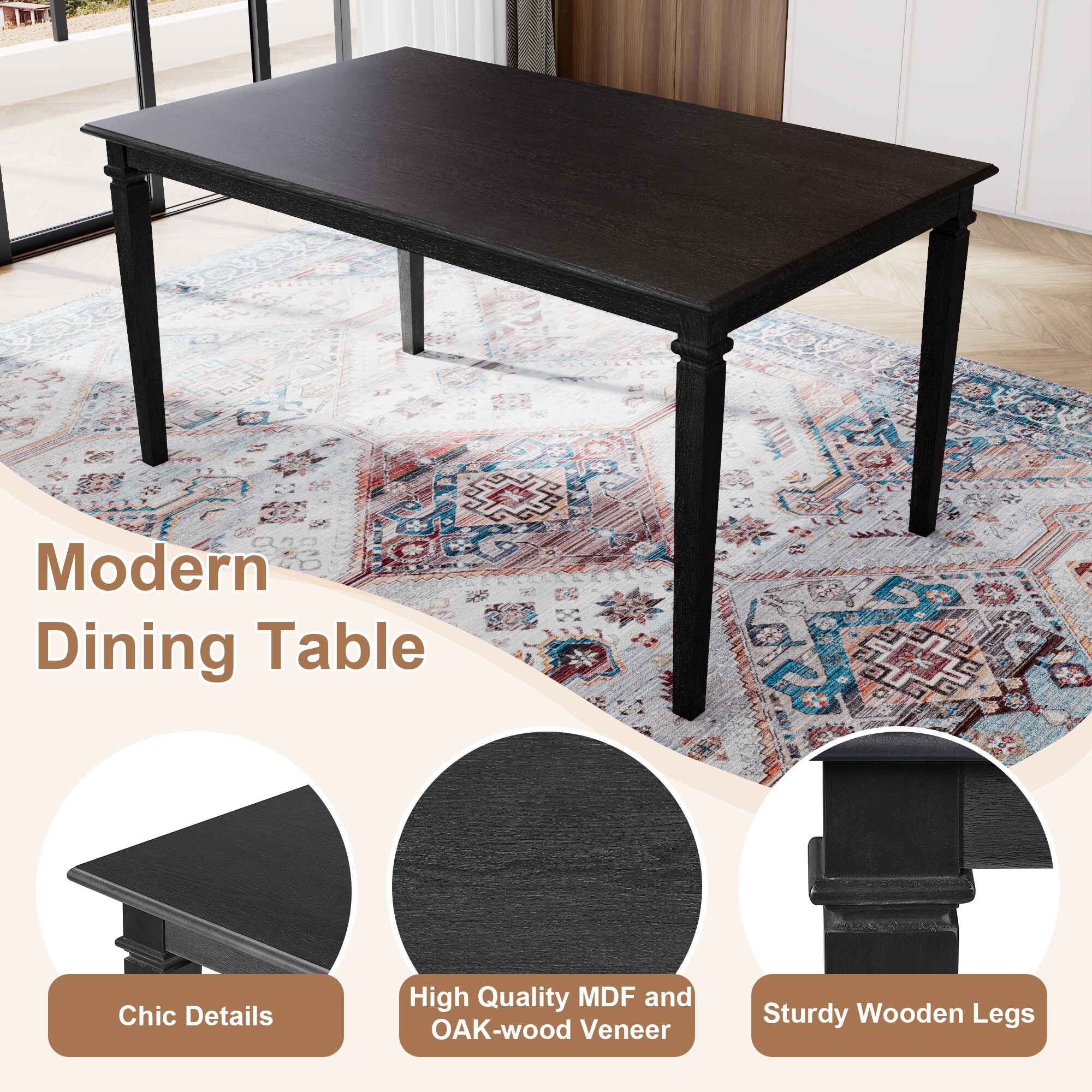 6 -Piece Dining Room Set, Wooden Rectangular Dining Table with 4