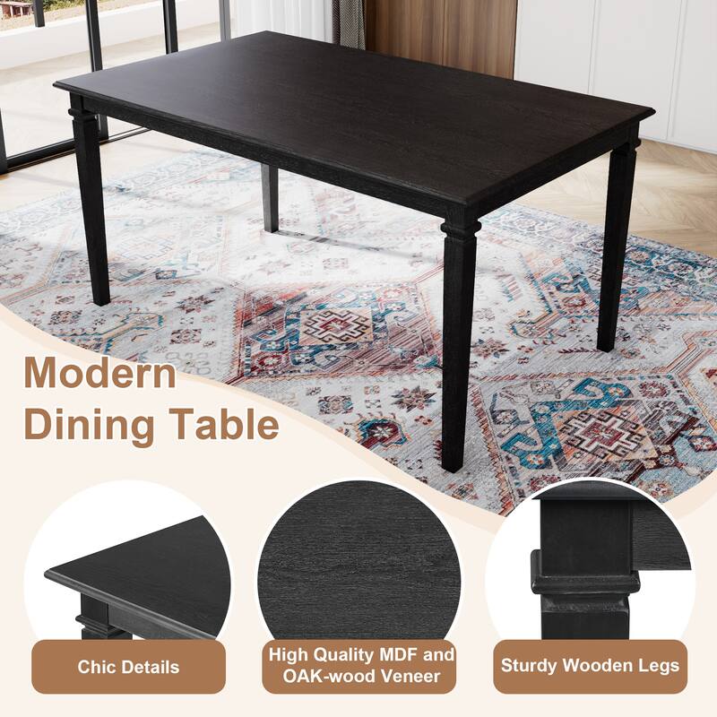 Roomfitters 6-Piece Retro Dining Room Set, Wooden Rectangular Table with 4 Upholstered Chairs and Bench, Space Saving