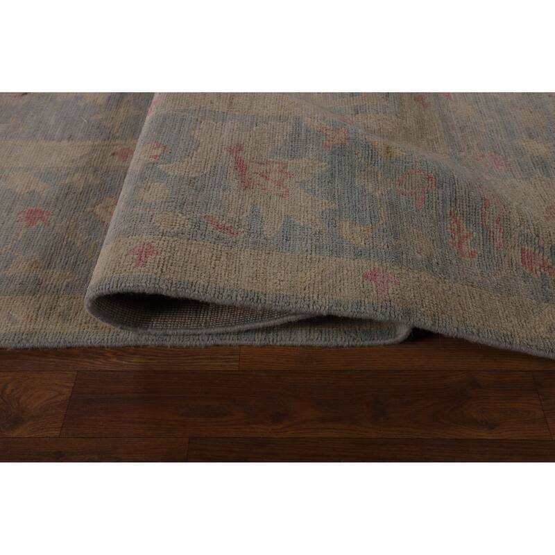 Blue Oushak Vegetable Dye Turkish Large Rug Hand-Knotted Wool Carpet - 9'9"x 13'11"