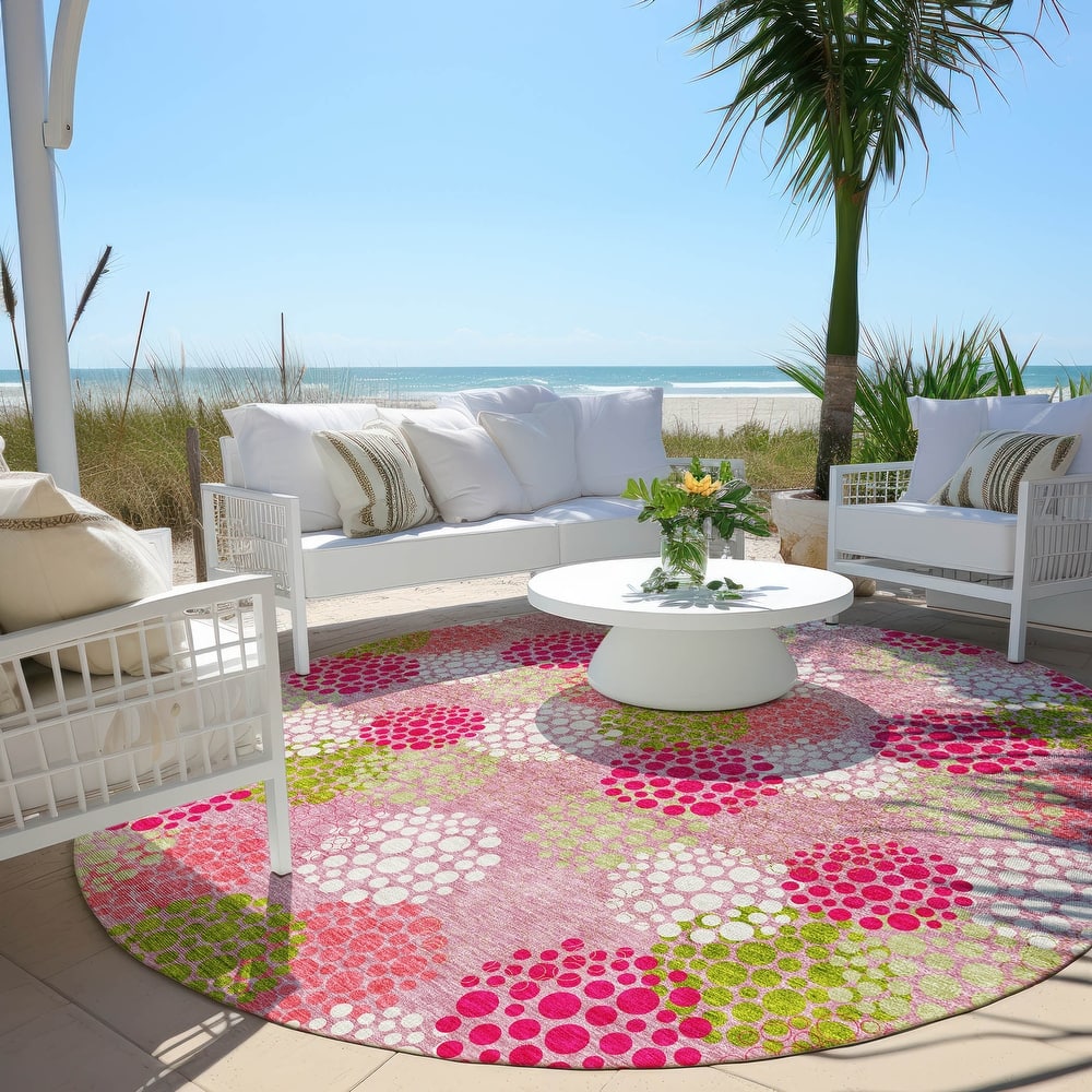 Machine Washable Indoor/ Outdoor Chantille Modern Bubbles Rug