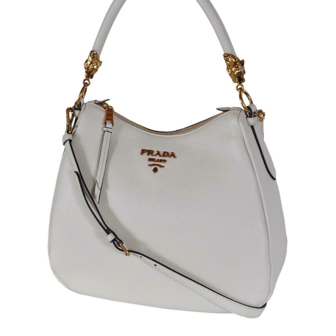 Prada 1bc089 White Vitello Phenix Tiger Head Hardware 2 Way Purse Hobo Bag Off Prada 1bc089 White Vitello Phenix Tiger Head Hardware 2 Way Purse Hobo Bag Off