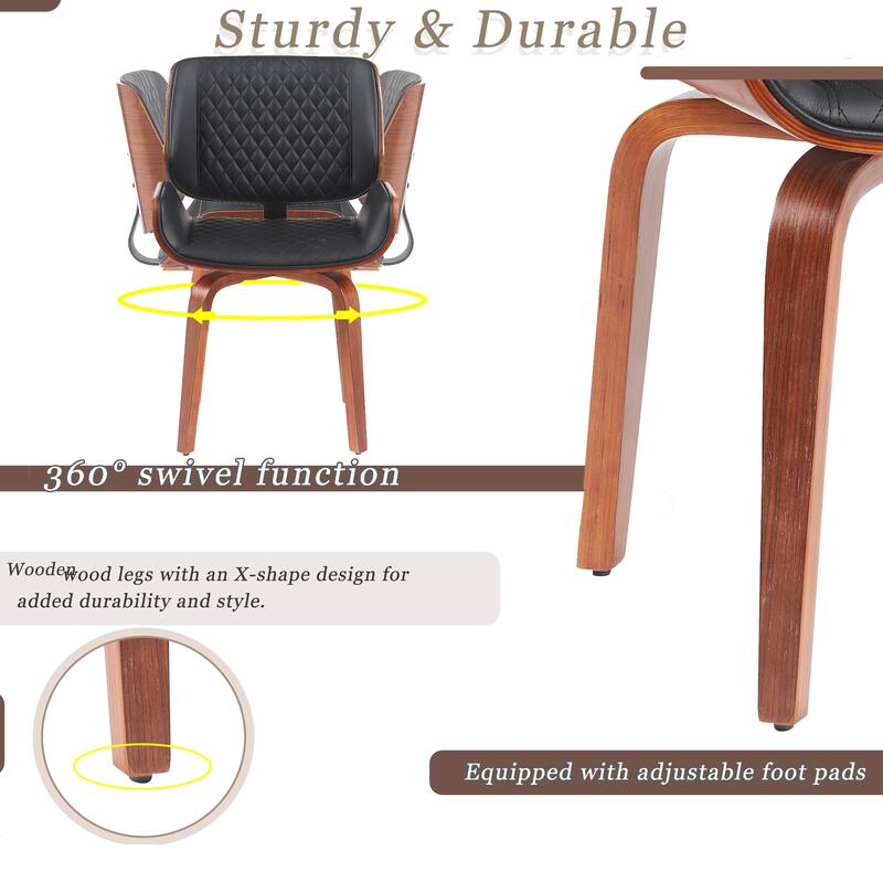 Mid Century Modern Dining Chairs Set of 2, Kitchen Swivel Dining Chairs w/ Curved Back, Faux Leather Reception Room Chairs
