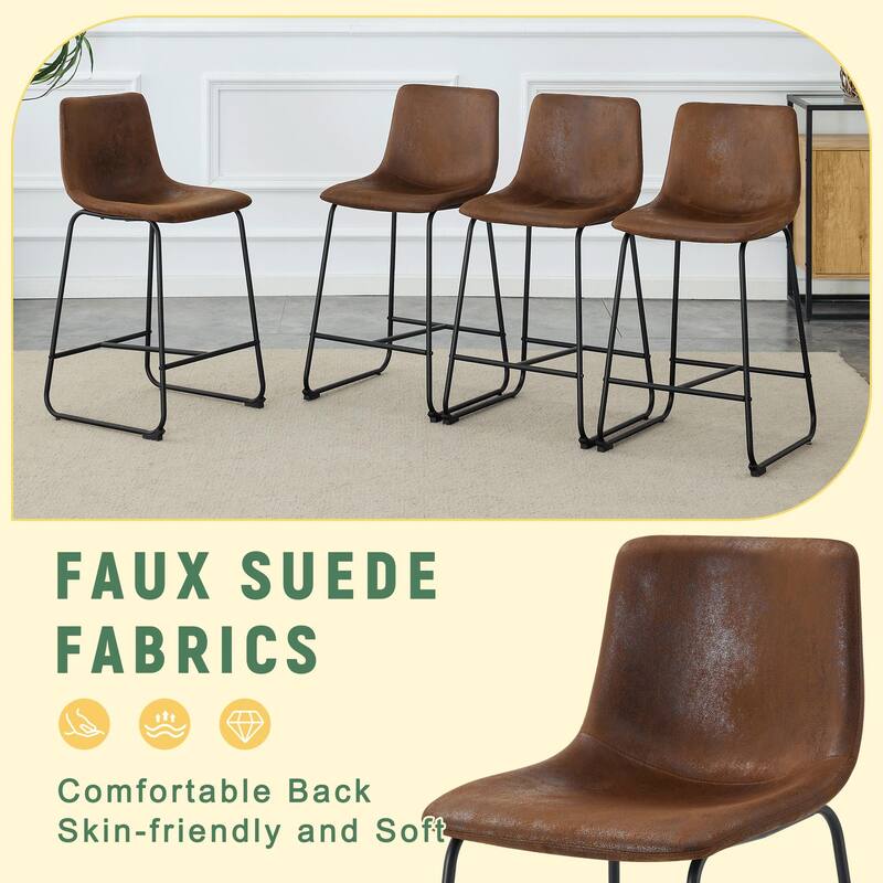 Set Of 2 Retro Suede Bar Chairs,Comfortable Stools Suitable