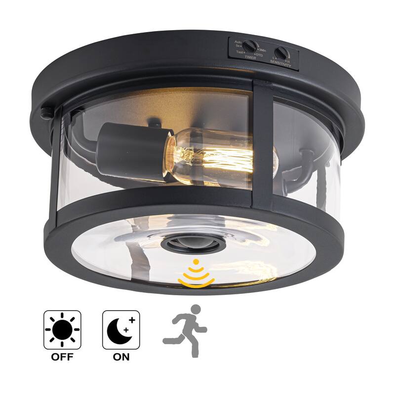C Cattleya 2-Light Motion Sensor Outdoor Flush Mount Ceiling Light - W10.5"xH5"