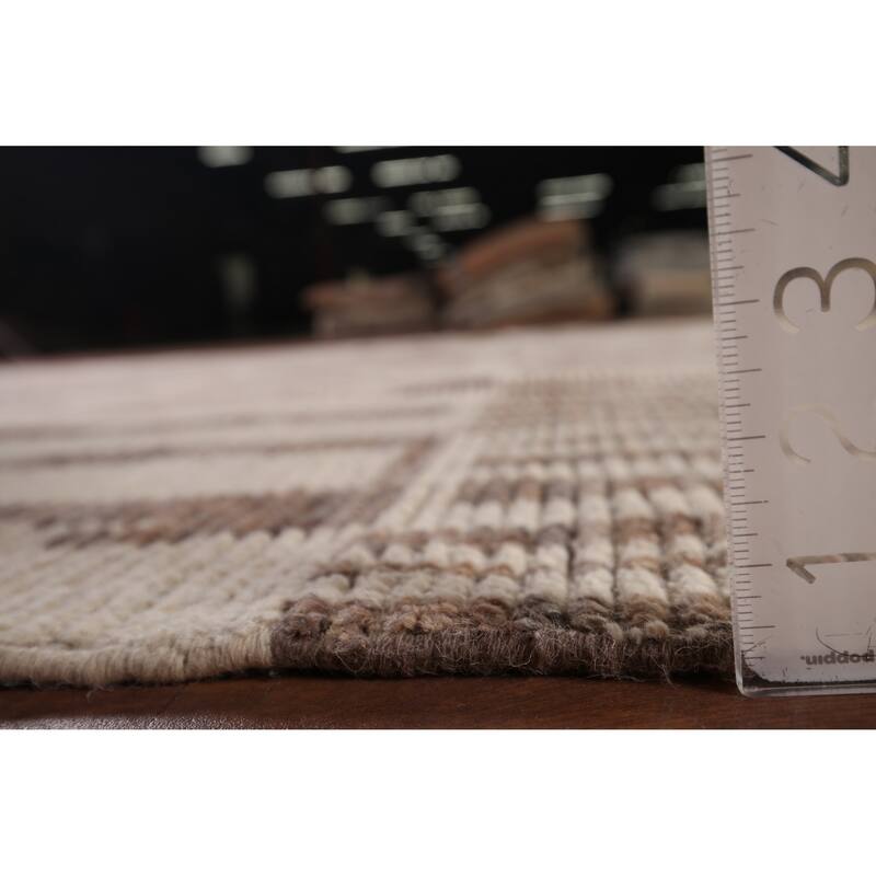 Earth Tone Moroccan Modern Area Rug Hand-Knotted Stripe Wool Carpet - 8'9" x 12'4"