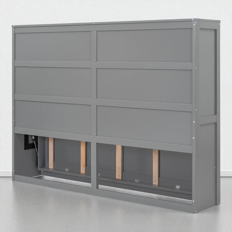Full/Queen Size Murphy Wall Bed with Folding Cabinet, Piston Lift Mechanism, Slatted Base, Space-Saving Design