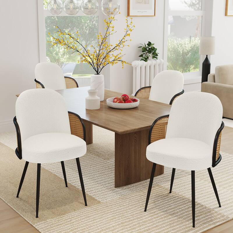 Upholstered Rattan Dining Chairs Set of 2, Arm Side Chair - 21.8" W x 24.2" D x 33" H - Set of 4 - White
