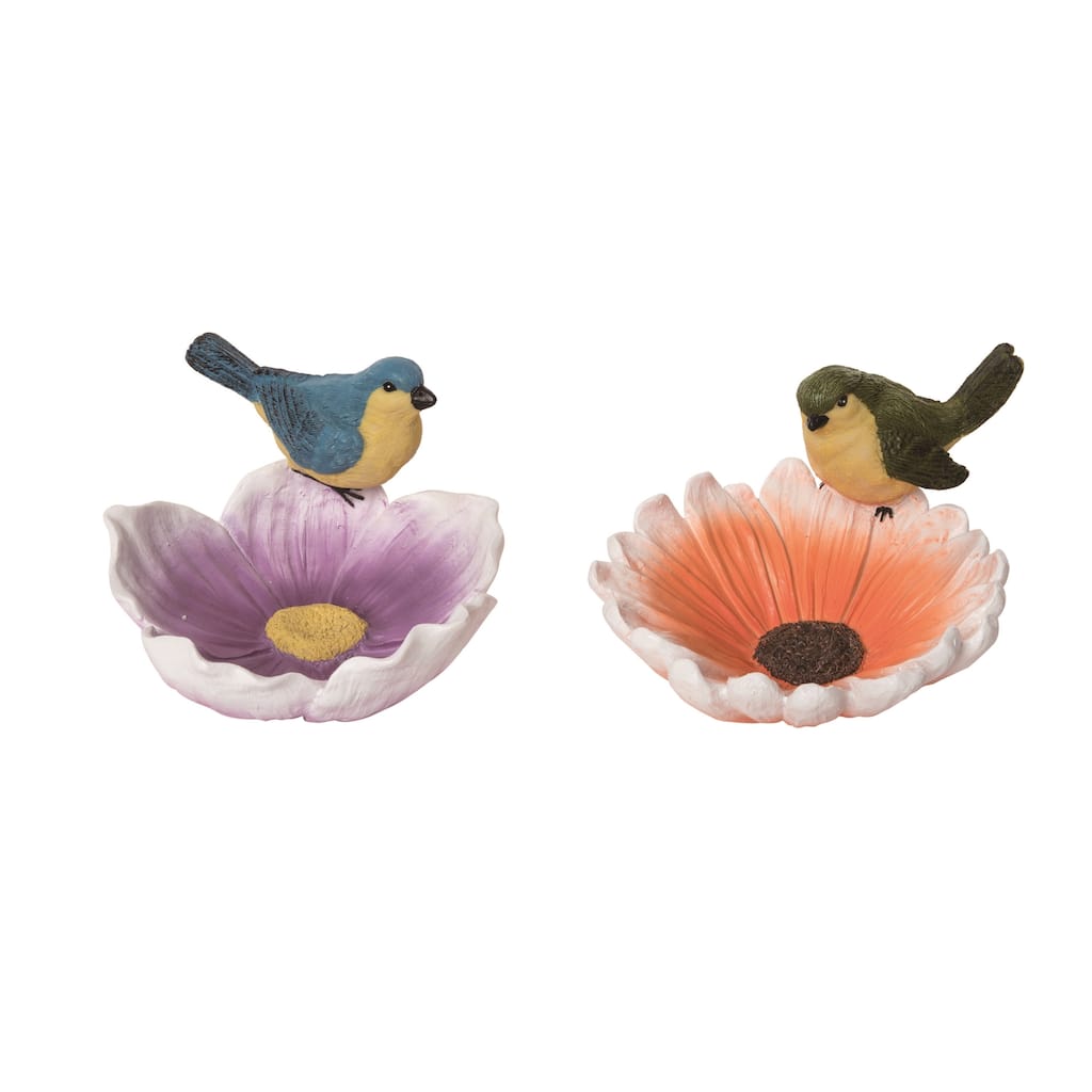 Transpac Resin Bird On Flower Decor Set of 2 Spring Home Decorations