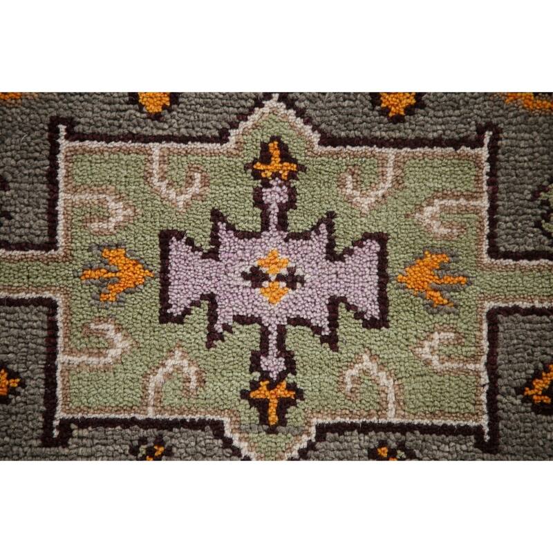 Geometric Grey Kazak Indian Rug Hand-Knotted Wool Carpet - 3'0"x 5'0"