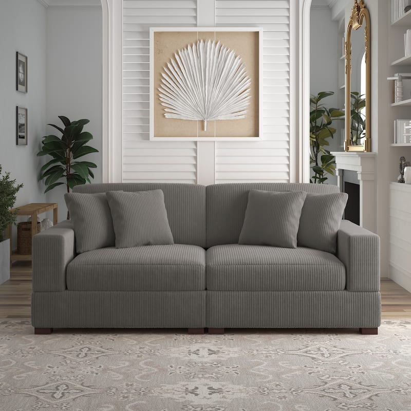 Corduroy Couch Modular Sectional Sofa with Pillows