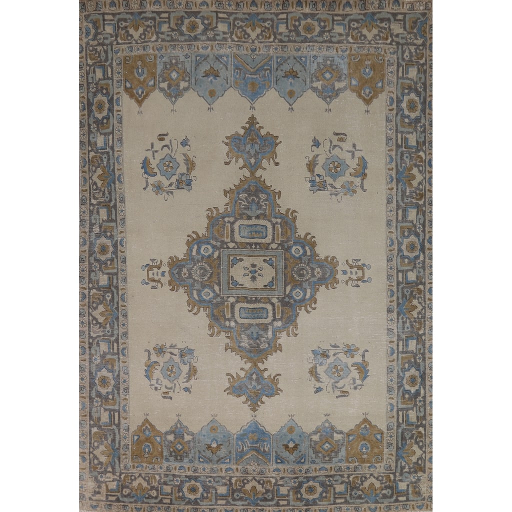 Geometric Tabriz Persian Rug Traditional Oriental Handmade Wool Carpet - 6'10"x 9'4"