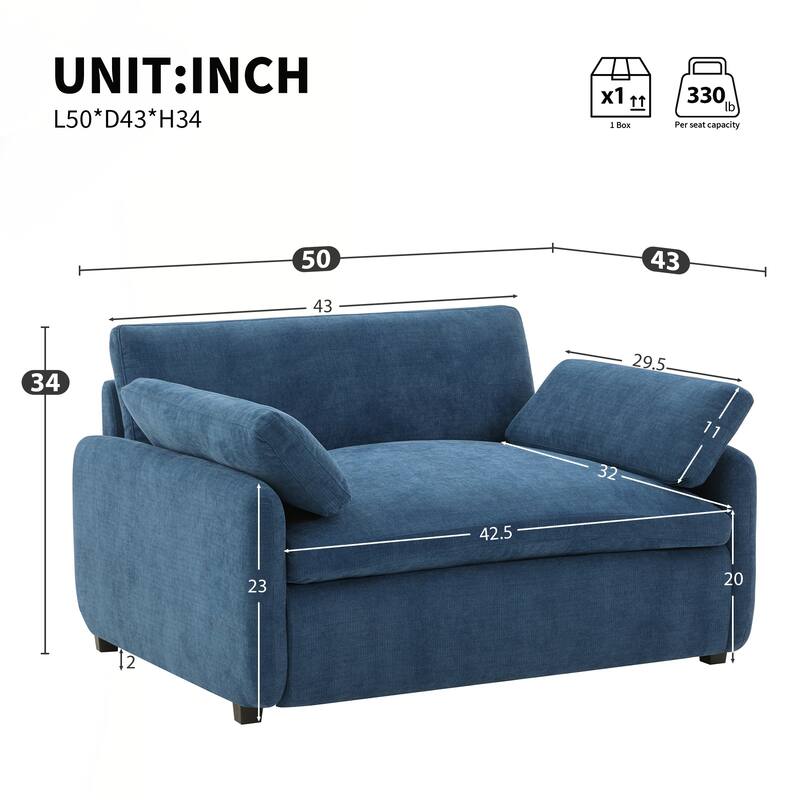 Oversized Chenille Single Sofa Chair,Wide and Deep Seat Accent Chair,Modern Upholstered Comfy Armchair