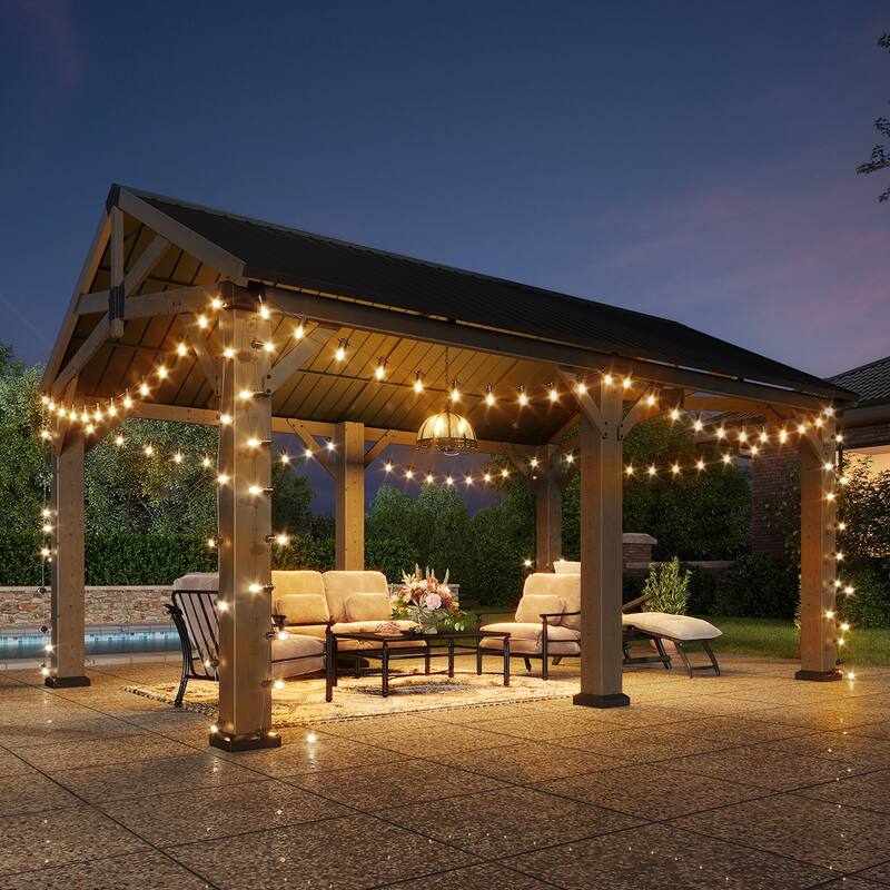 Outdoor Wood Gazebo with Galvanized Steel Gable Roof