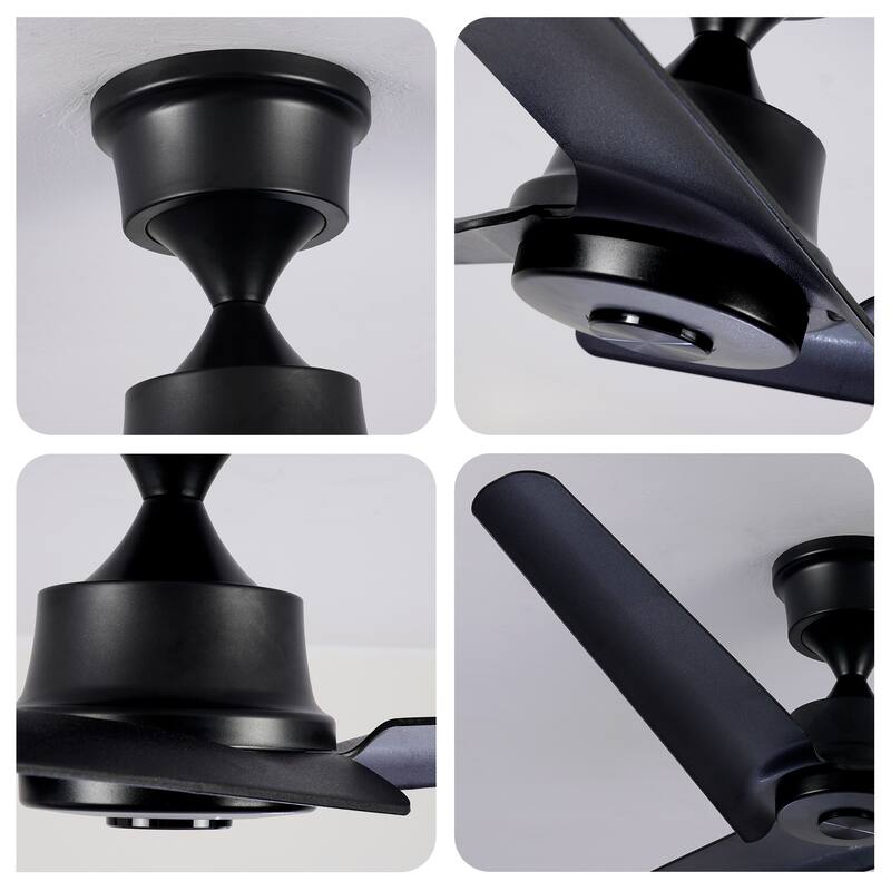 52 inch Black Flush Mount Ceiling Fan with Remote, No Light, DC Motor