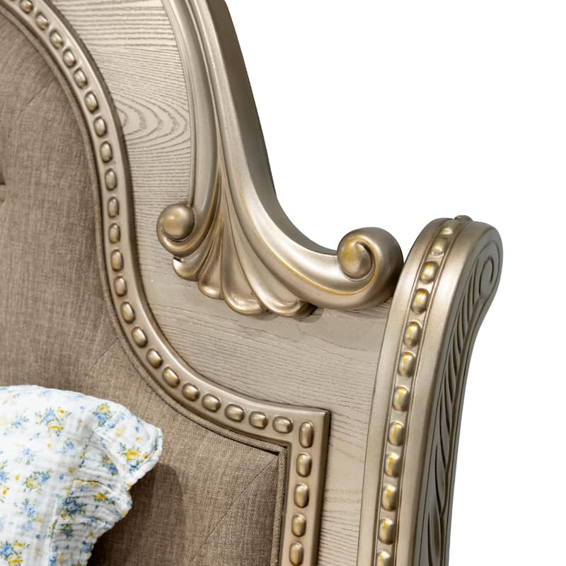 Furniture of America Etane Traditional Solid Wood Sleigh Bed with Tufted Leatherette Headboard