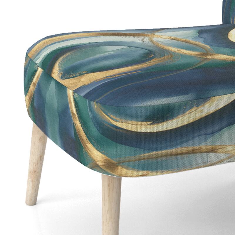 Designart "Mettalic Indigo And Gold II" Upholstered Abstract Accent Chair - Glam Arm Chair For Living Room