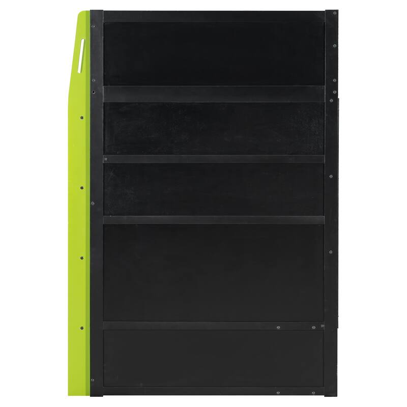 Esports Twin Loft Bed with Desk, Multi-storage Shelves and Light Strip