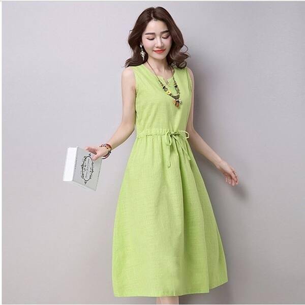 Shop 2017 Summer Dress Ethnic Cotton Linen Dresses Women Solid