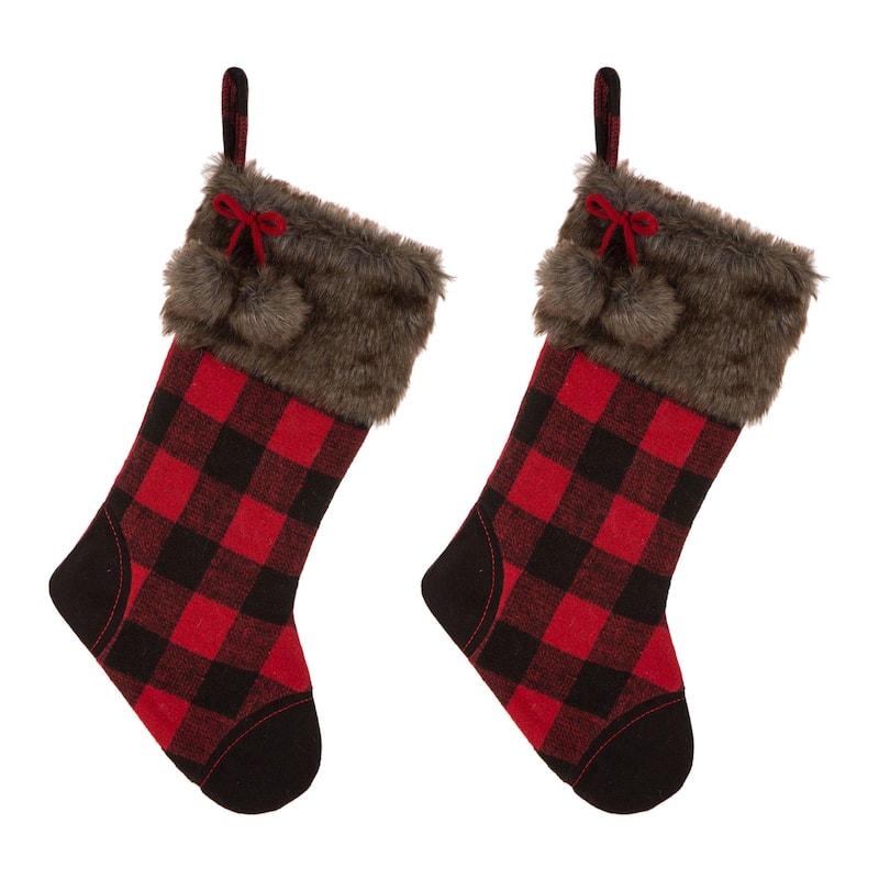 Glitzhome 21"L Plush Christmas Stockings - 2PK Plaid