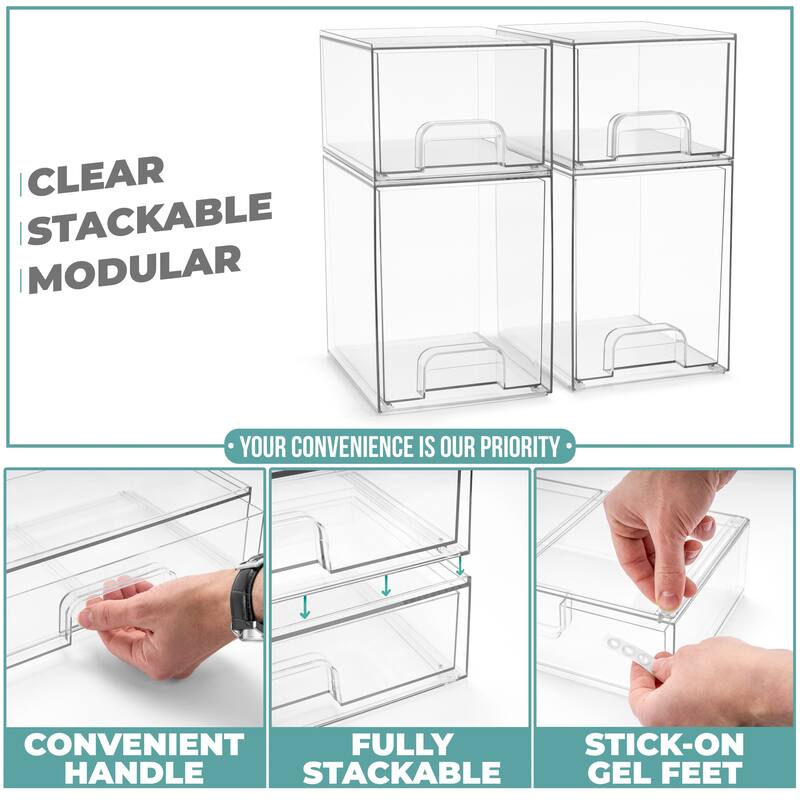 Sorbus Stackable Acrylic Storage Drawers, Clear Plastic Organizer Bins for Countertop Organization