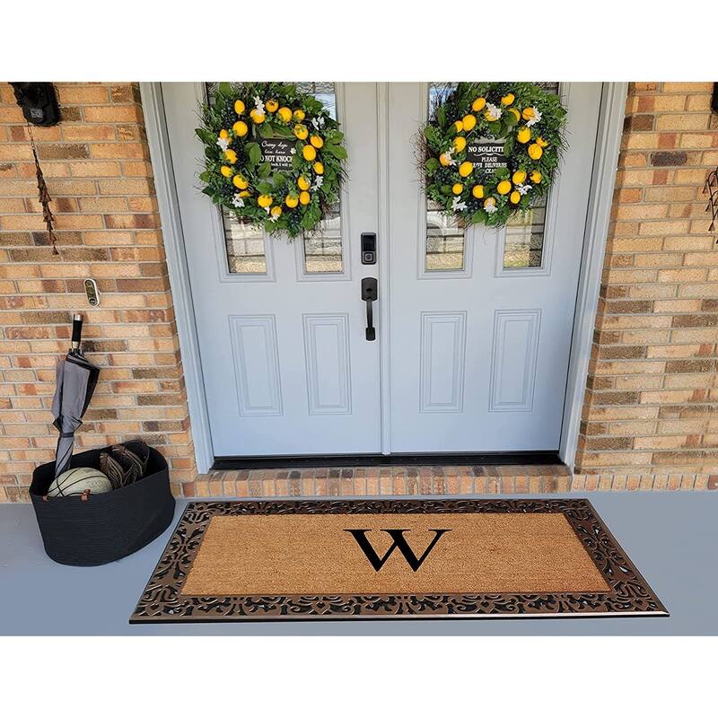 A1HC Natural Coir Monogrammed Door Mat For Front Door, 30"X60", Anti-Shed Treated Durable Doormat for Outdoor Entrance