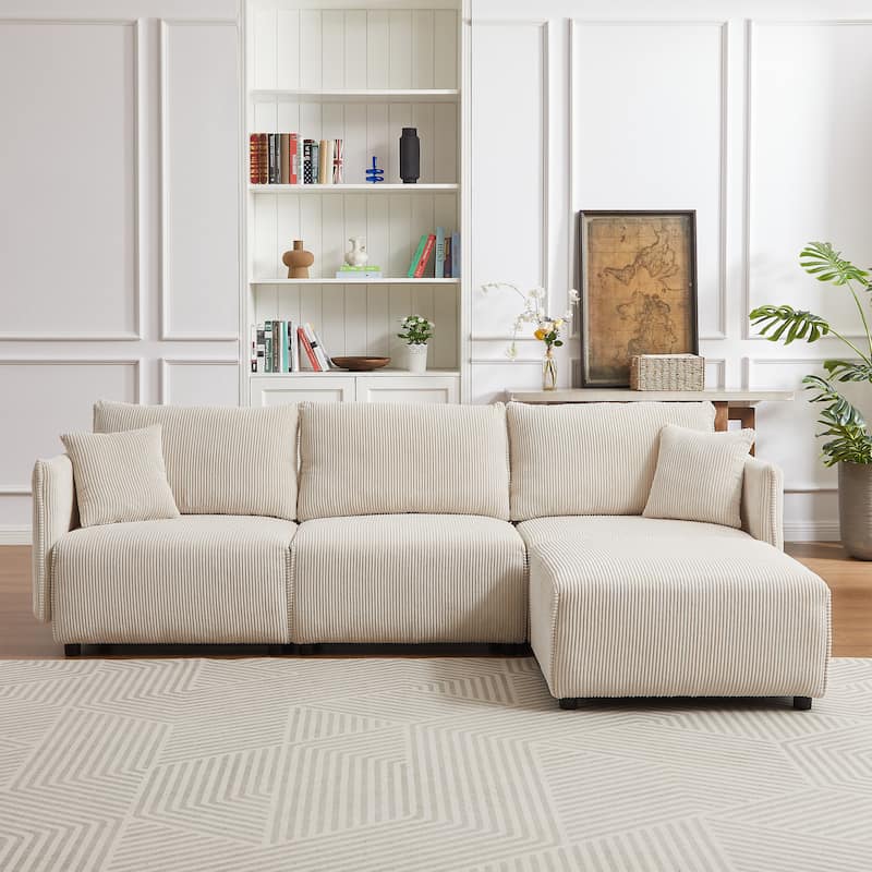 Modern Minimalist Corduroy Combination Sofa,with USB & C Charging Ports,Two Sets聽