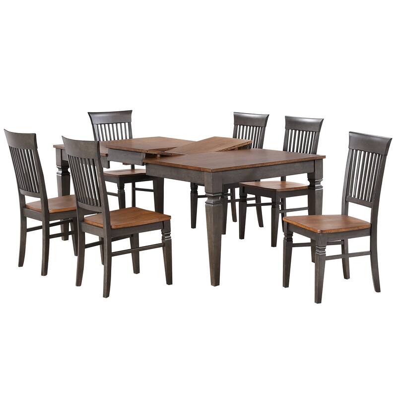 Expandable Dining Table Set - Rectangular Wood Table with 6 Chairs - Kitchen Furniture Seats 4-8