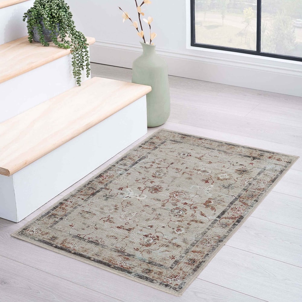 Superior Swan Distressed Traditional Non-Slip Washable Indoor Area Rug