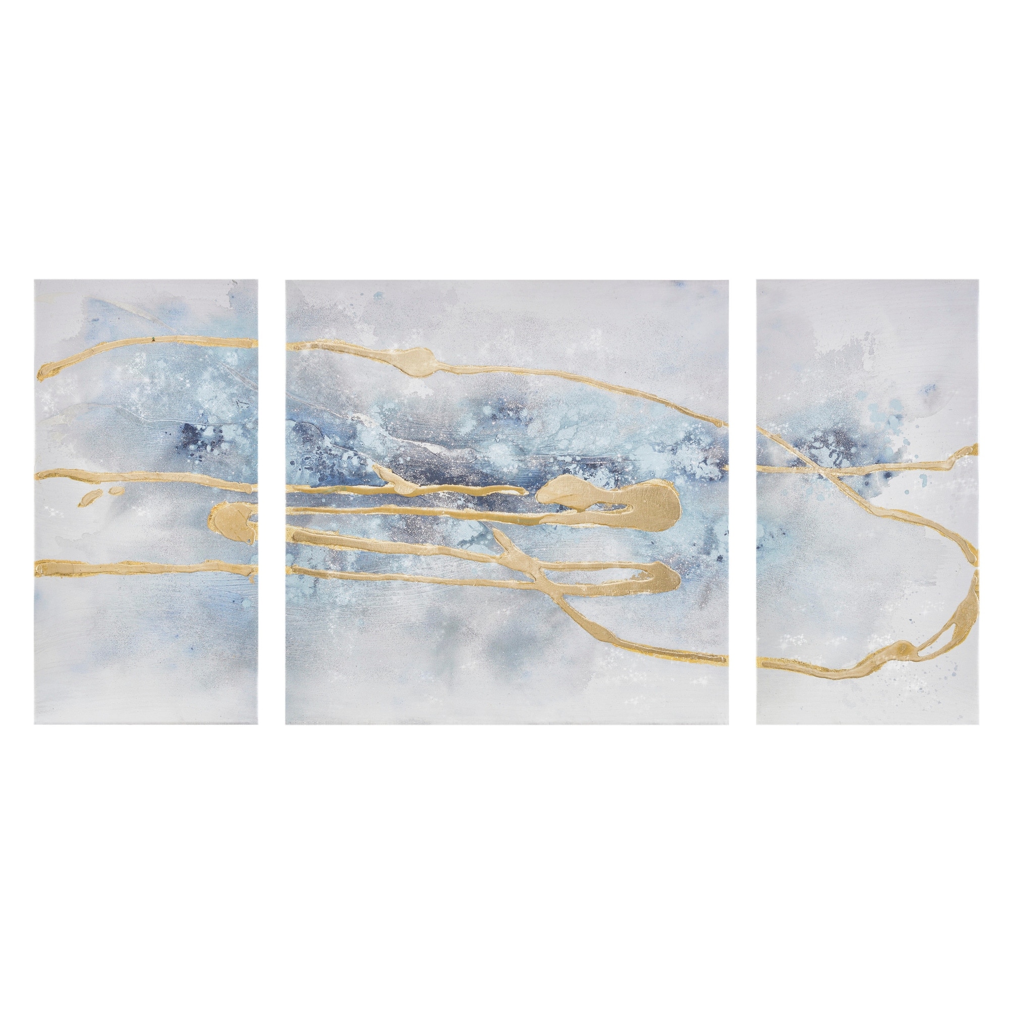 Madison Park Cosmo Blue/ Gold 3 Piece Canvas Set Hand Embellished Textured Glitter And Gold Foil Madison Park Cosmo Blue/ Gold 3 Piece Canvas Set Hand Embellished Textured Glitter And Gold Foil
