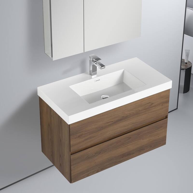 Blossom Assisi Glossy White 36 Inch Wall Mounted Bathroom Vanity with Acrylic Sink