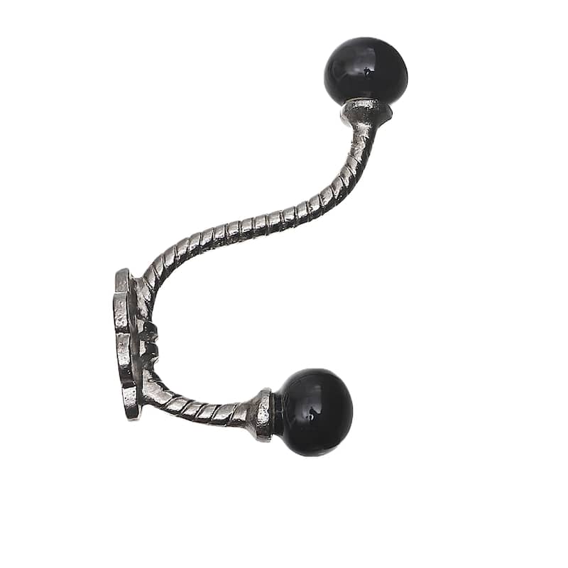 Iron Twist Hook With Ceramic Black Knob (Nickel) - Set of 4