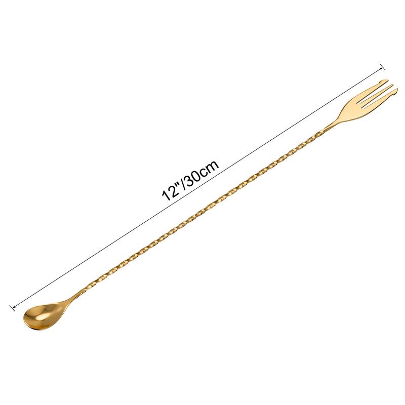 Bar Mixing Spoon, Stainless Steel Cocktail Spoon 12Inch Spiral Pattern - Gold