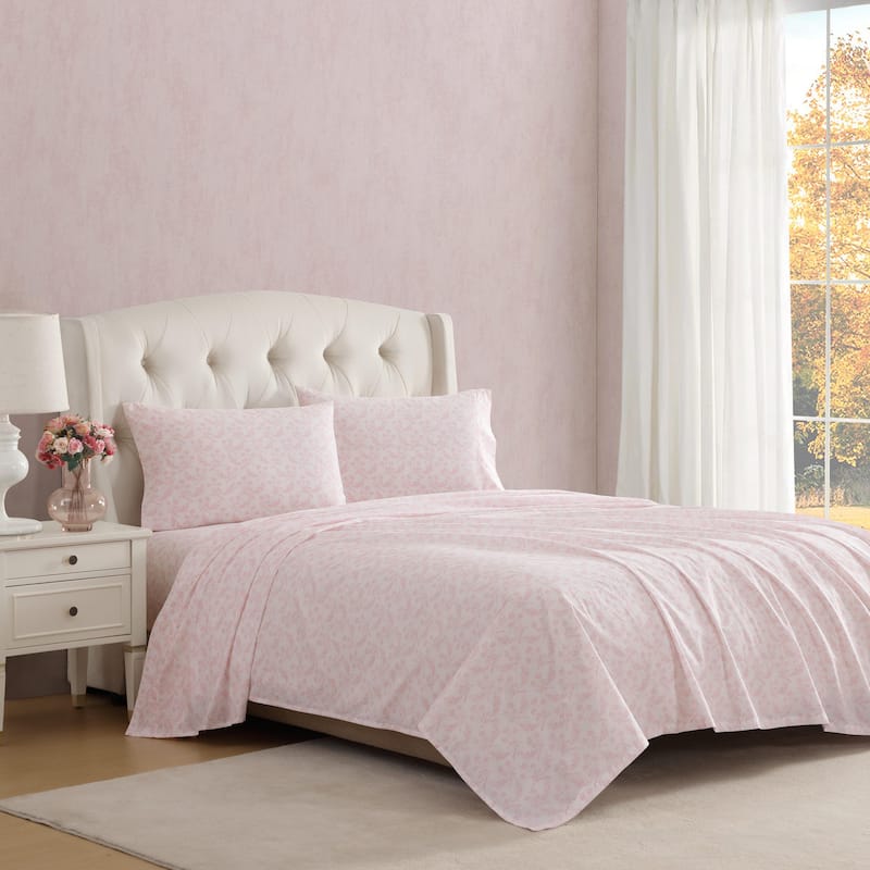 Laura Ashley Printed Cotton Percale Sheet Set - Queen - Antoinette Pink