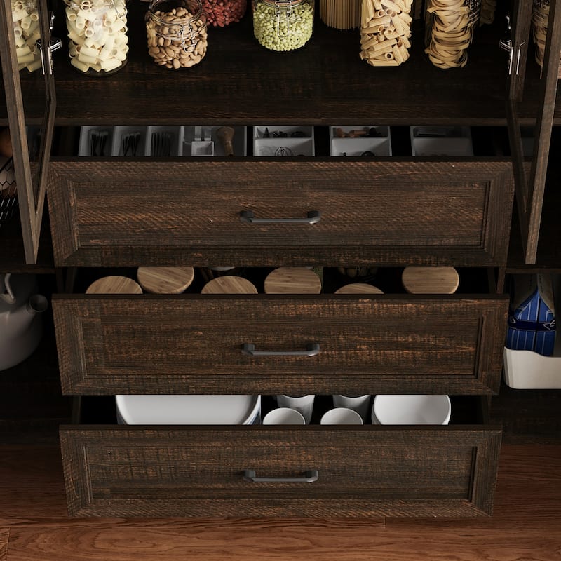 61.8" W Kitchen Pantry Cabinet, Freestanding Cupboard with Glass Doors