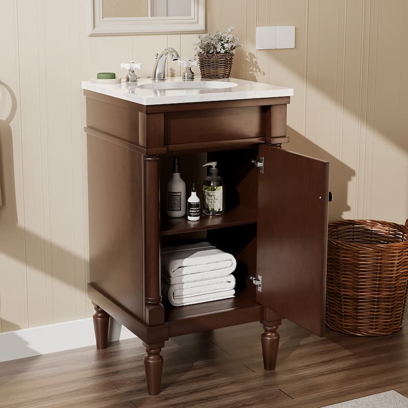 19-Inch Vintage Solid Wood Bathroom Vanity with Sink – Compact Design for Small Spaces