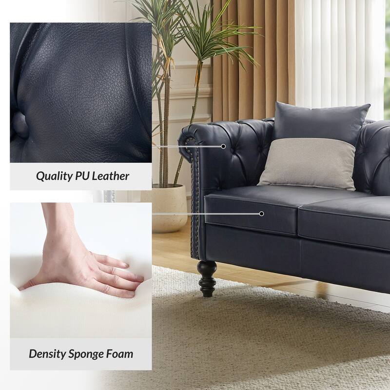 Faustina Traditional 62.2" Wide Leather Sofa with Solid Wood Legs