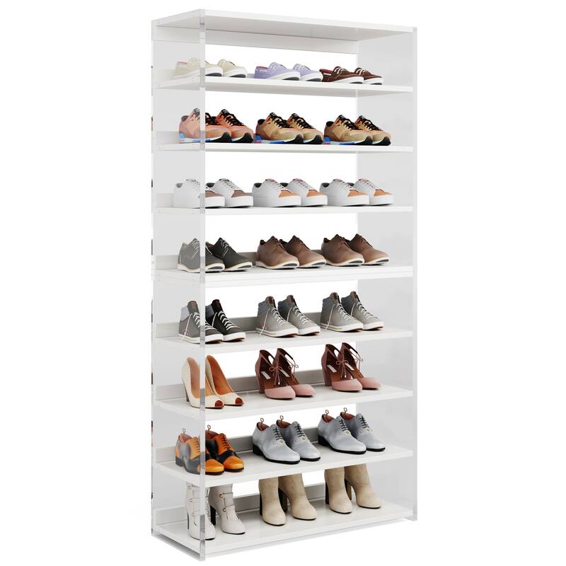 9-Tier Wood Shoe Storage Rack with Acrylic Side for Entryway