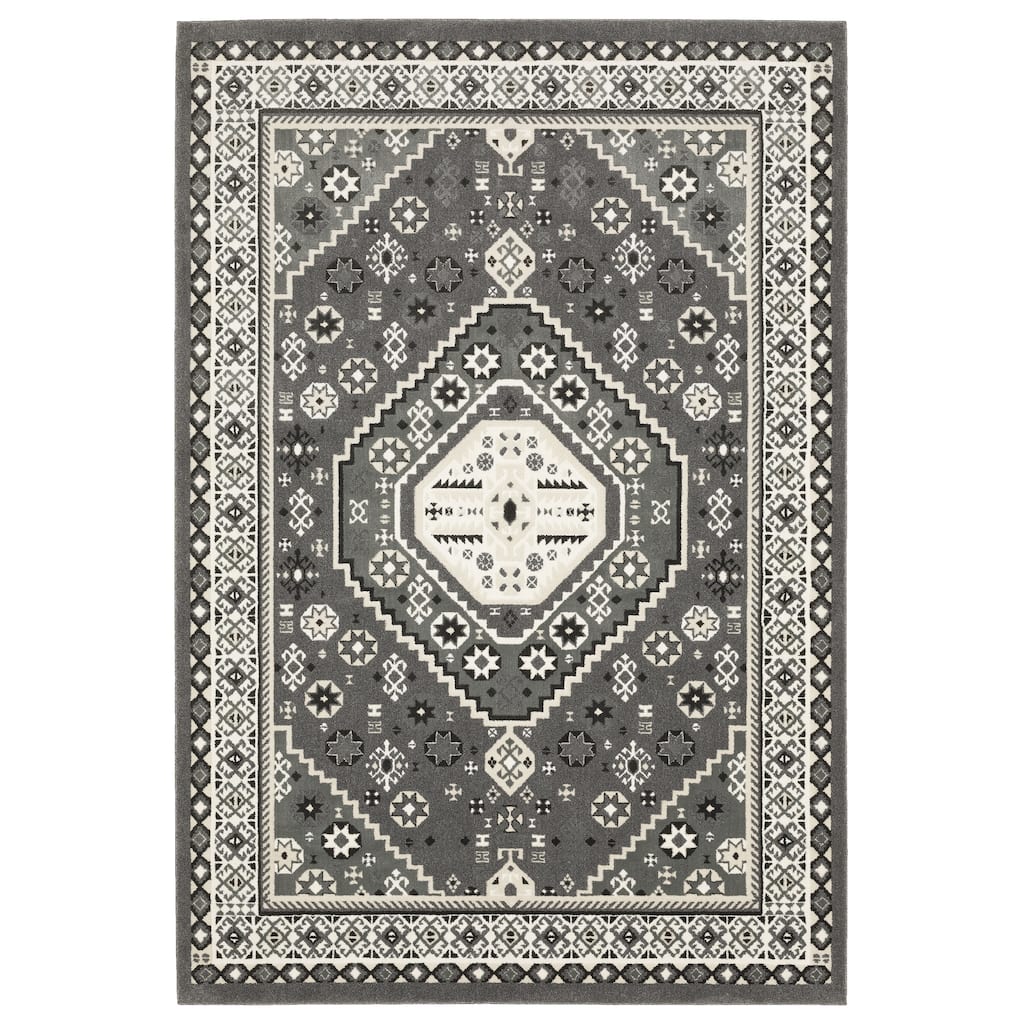 Style Haven Ripley Nomadic Tribal Grey/ Ivory Mixed Pile Area Rug