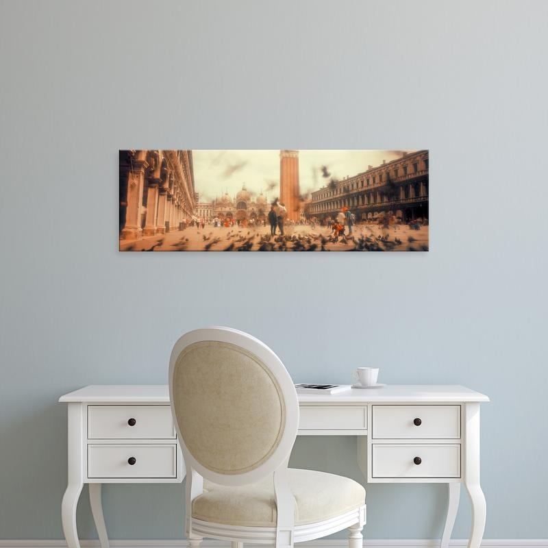Easy Art Prints Panoramic Images's 'Flock of pigeons flying, St. Mark's Square, Venice, Italy' Premium Canvas Art
