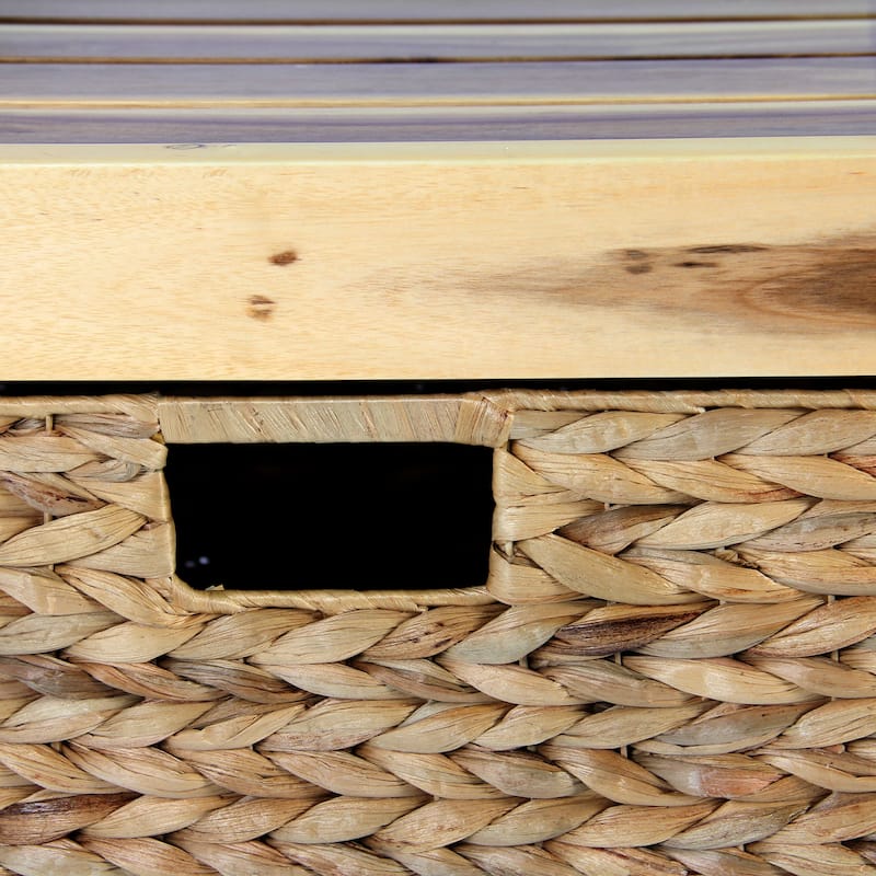 M4H Brae Solid Wood Natural Water Hyacinth Basket Storage Ottoman
