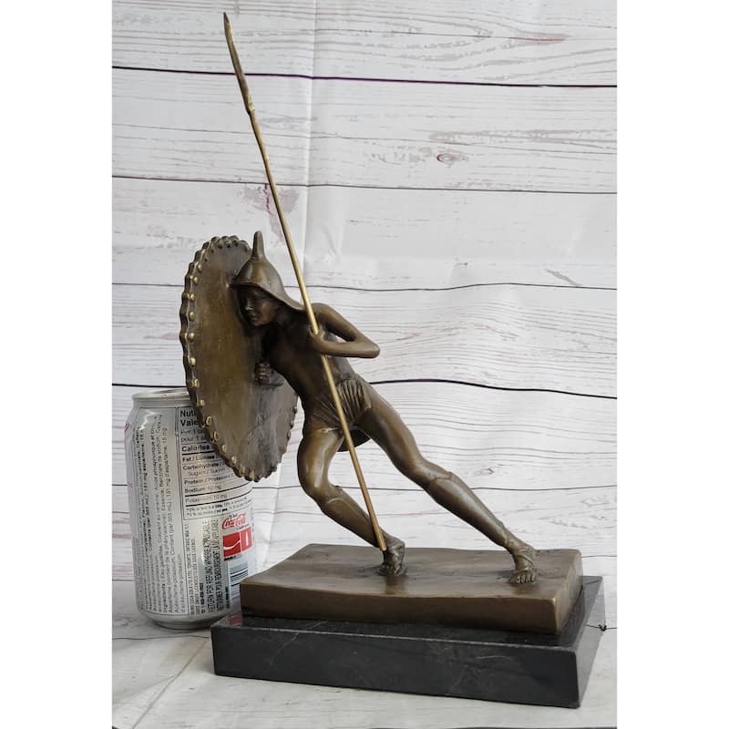 Gladiator With Shield Spear Bronze Metal Pair Of Opposing Bookend Sculptures 11 Inches X 9 Inches