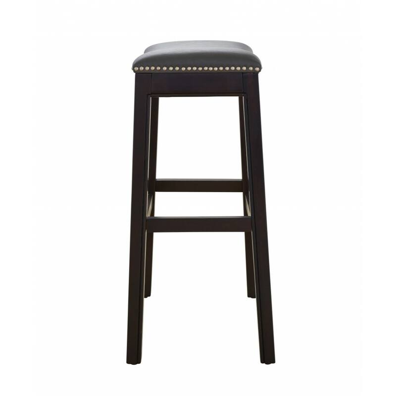 Linen Saddle Seat Bar Stool with Nail Head Trim and Footrest